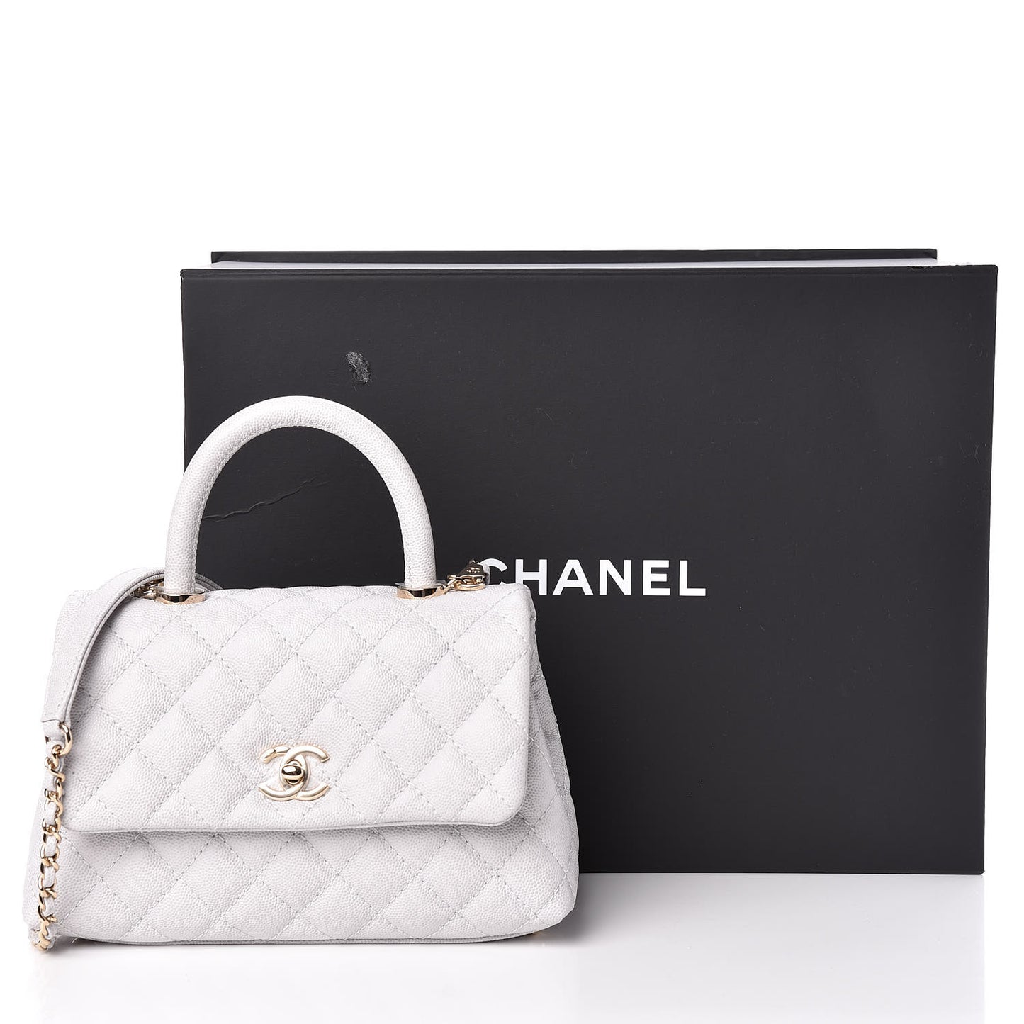 Caviar Quilted Mini Coco Handle Flap Light Grey
