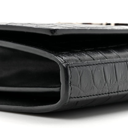 Saint Laurent Calfskin Crocodile Embossed Monogram Chain Wallet Black 9 of 9