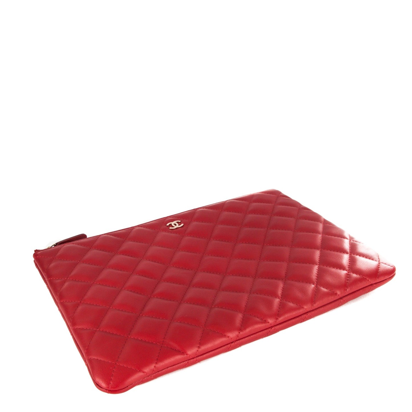 Lambskin Quilted Medium Casino Beauty CC Cosmetic Case Red