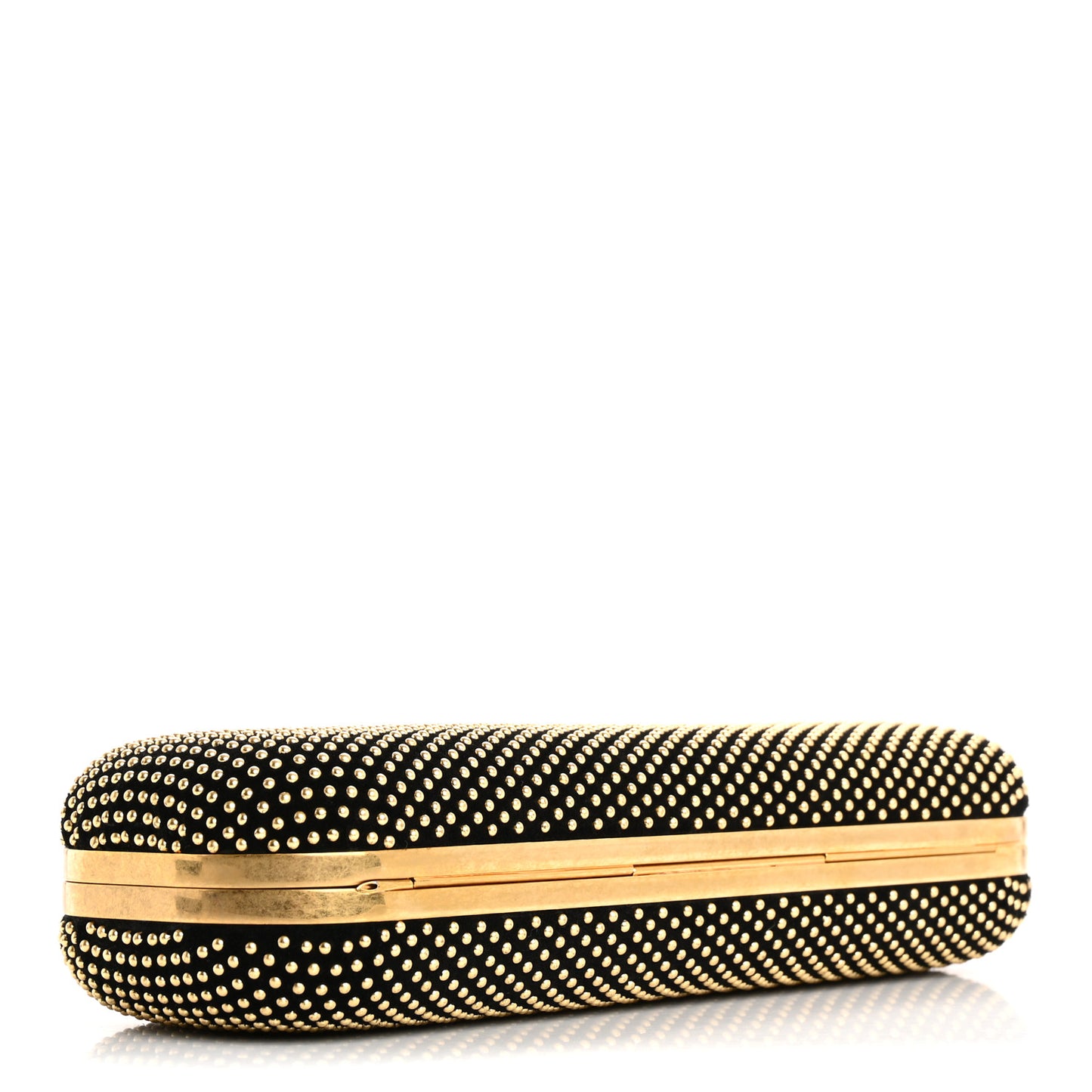Suede Studded Skull Knuckle Box Clutch Black Gold