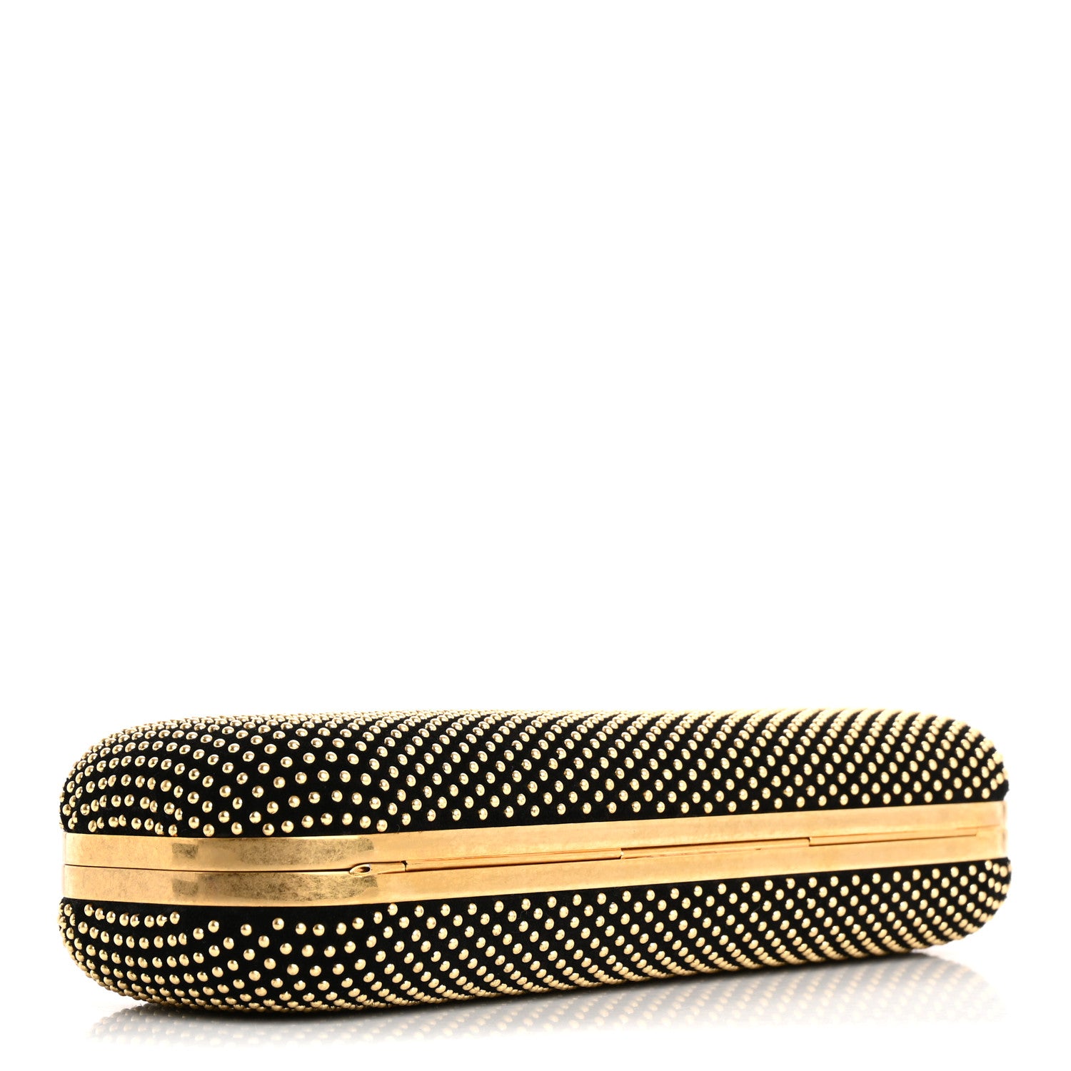 Alexander McQueen Suede Studded Skull Knuckle Box Clutch Black Gold 4 of 10