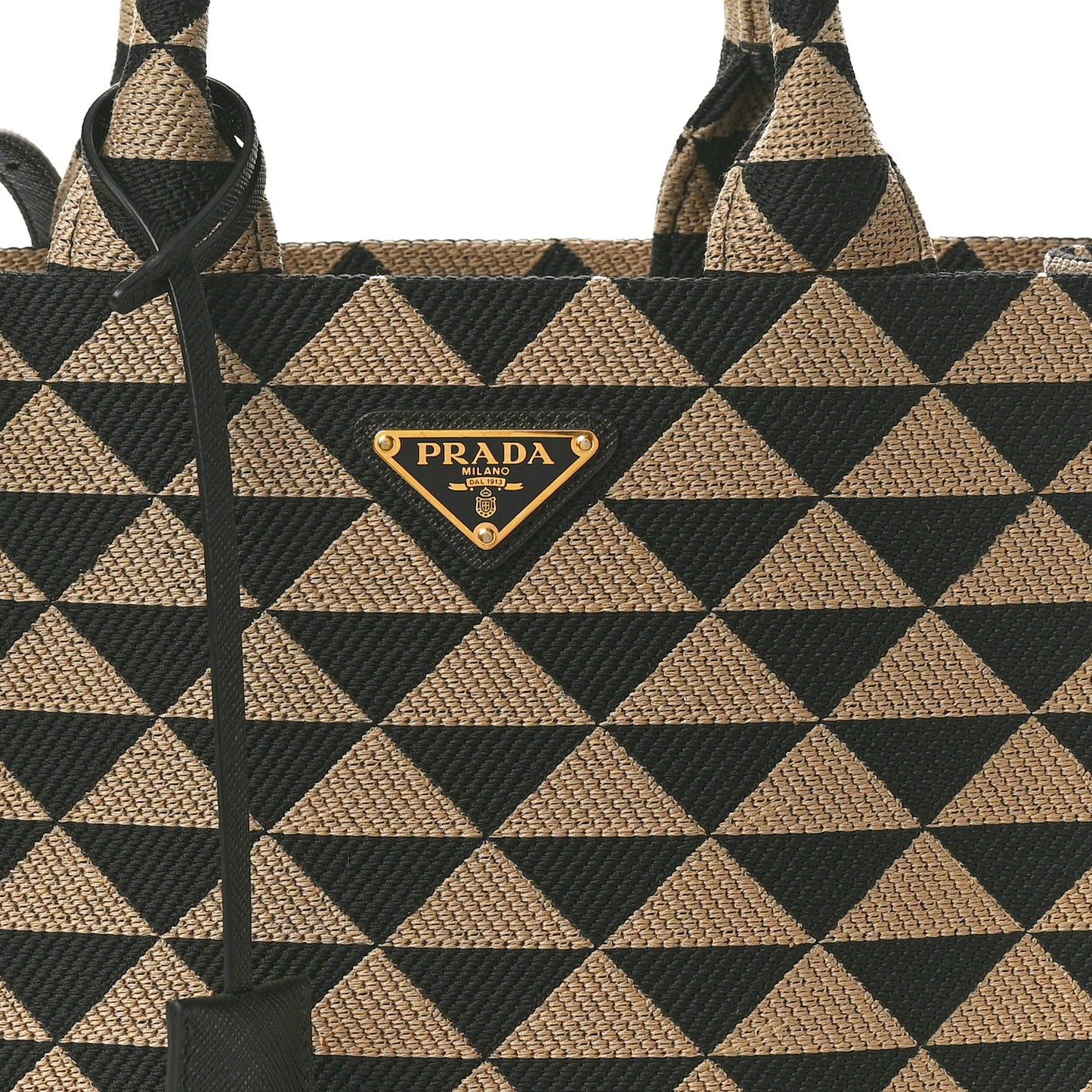 Jacquard Saffiano Triangolo Symbole Embroidered Small Tote Black Corda