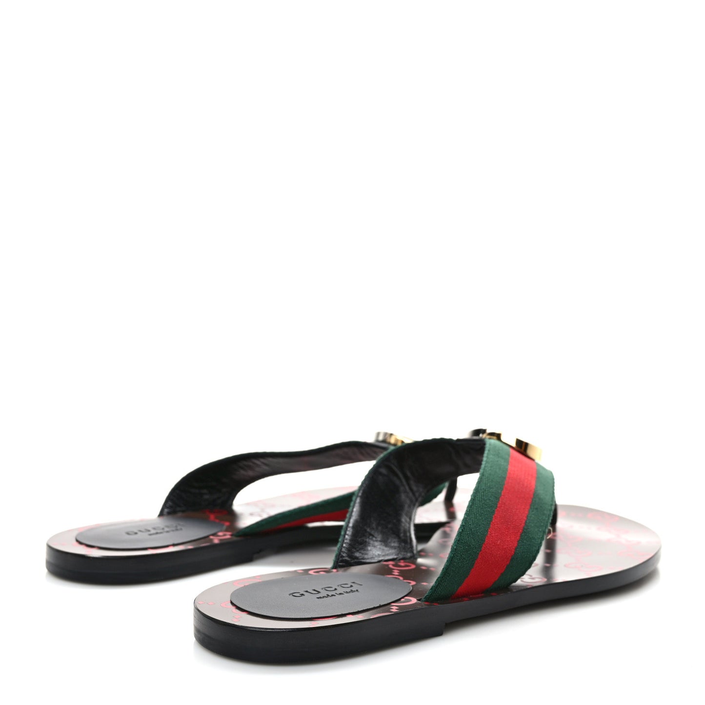 Nylon Calfskin Web GG Monogram Womens Thong Sandals 39 Green Red Cocoa