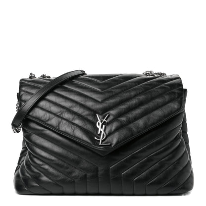 Saint Laurent Calfskin Y Quilted Monogram Large Loulou Chain Satchel Black 1 of 4