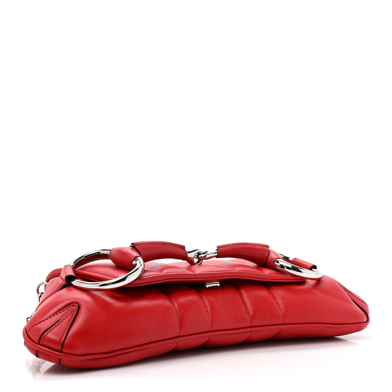 Gucci Nappa Vertical Matelasse Medium Maxi Horsebit Chain Shoulder Bag Beret Red 4 of 12