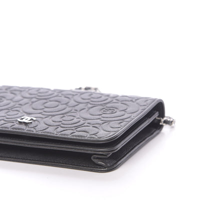Chanel Goatskin Camellia Embossed Wallet On Chain WOC Grey 13 of 14