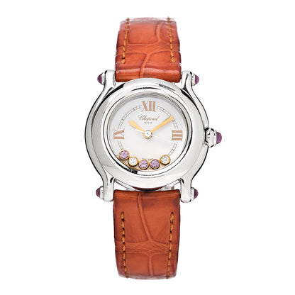 Chopard Stainless Steel Alligator 5 Diamond Pink Sapphire 26mm Happy Sport Quartz Watch 1 of 9
