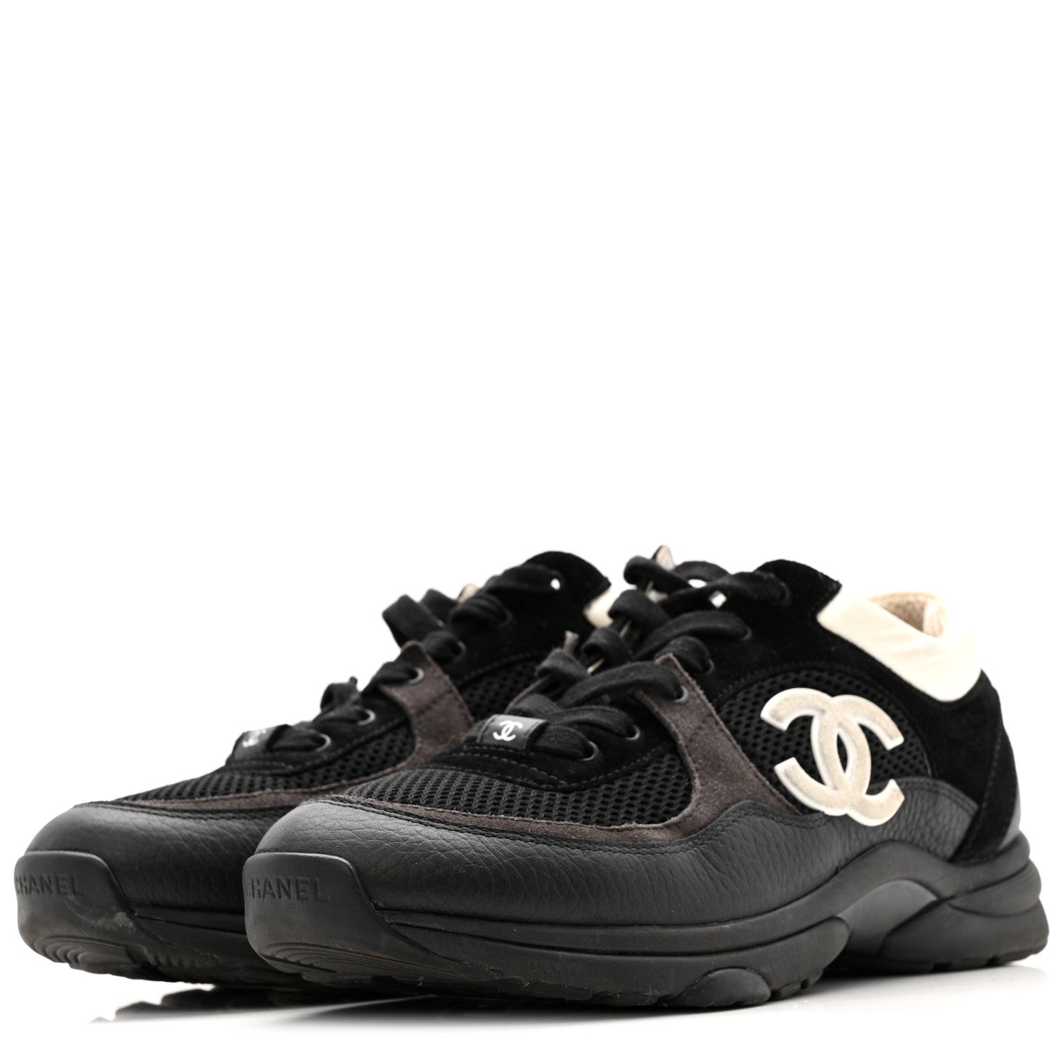 Chanel Mesh Suede Grained Calfskin Womens CC Sneakers 41 Black White 4 of 14