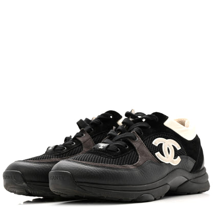 Chanel Mesh Suede Grained Calfskin Womens CC Sneakers 41 Black White 4 of 14
