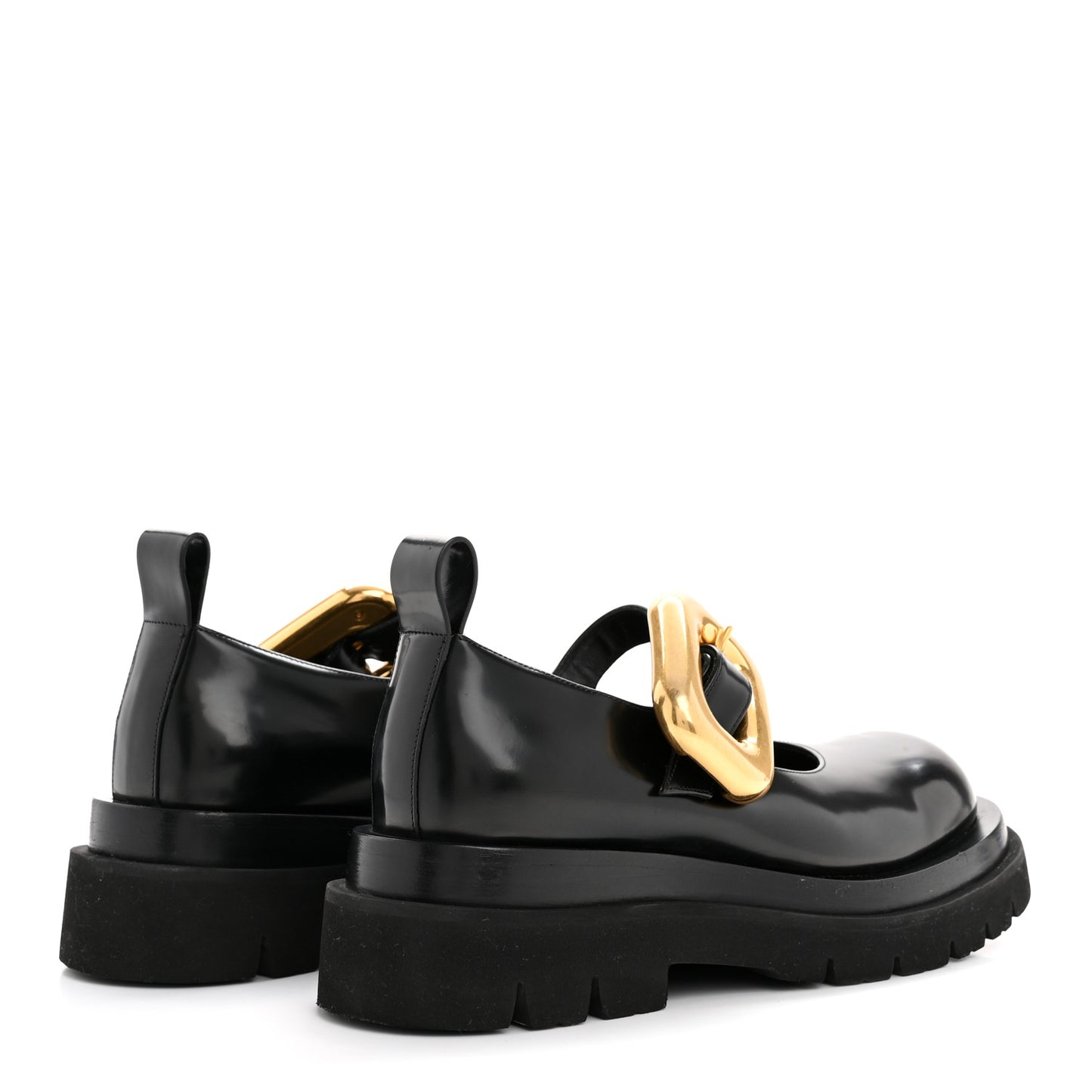Brushed Calfskin Lug Mary-Jane Loafers 37.5 Black