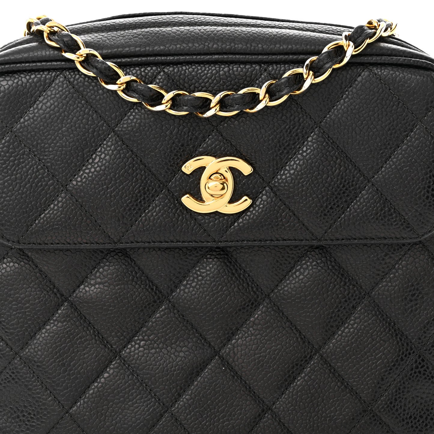Caviar Quilted Flap Camera Case Black