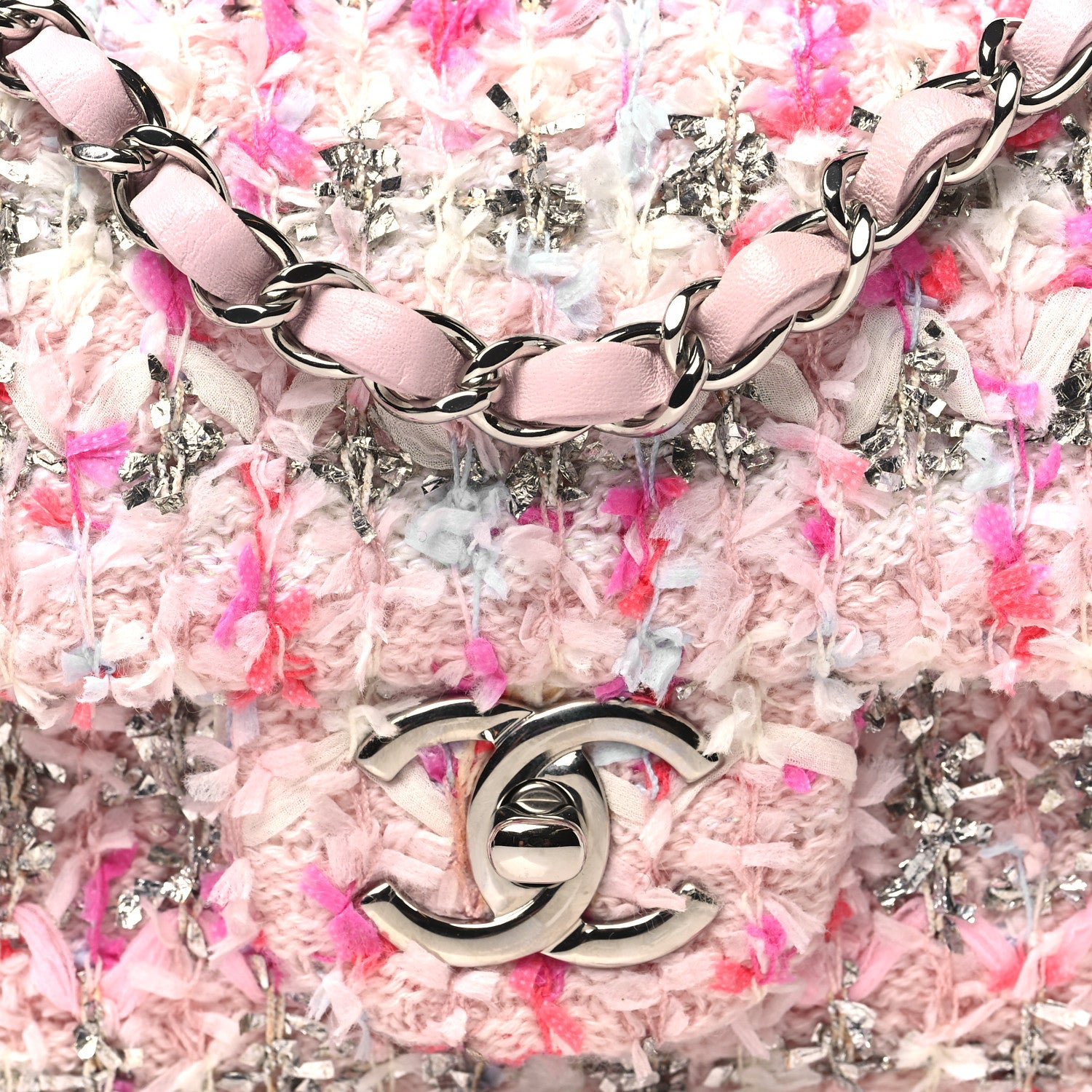 Chanel Tweed Quilted Mini Rectangular Flap Light Pink Silver Blue 8 of 10