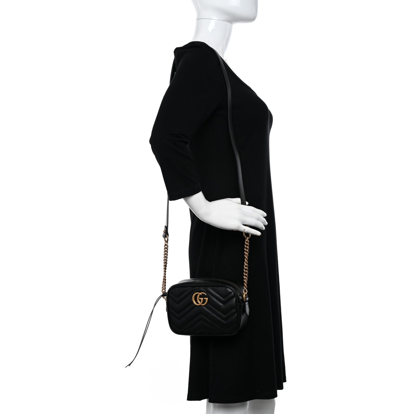 Calfskin Matelasse Mini GG Marmont Chain Shoulder Bag Black