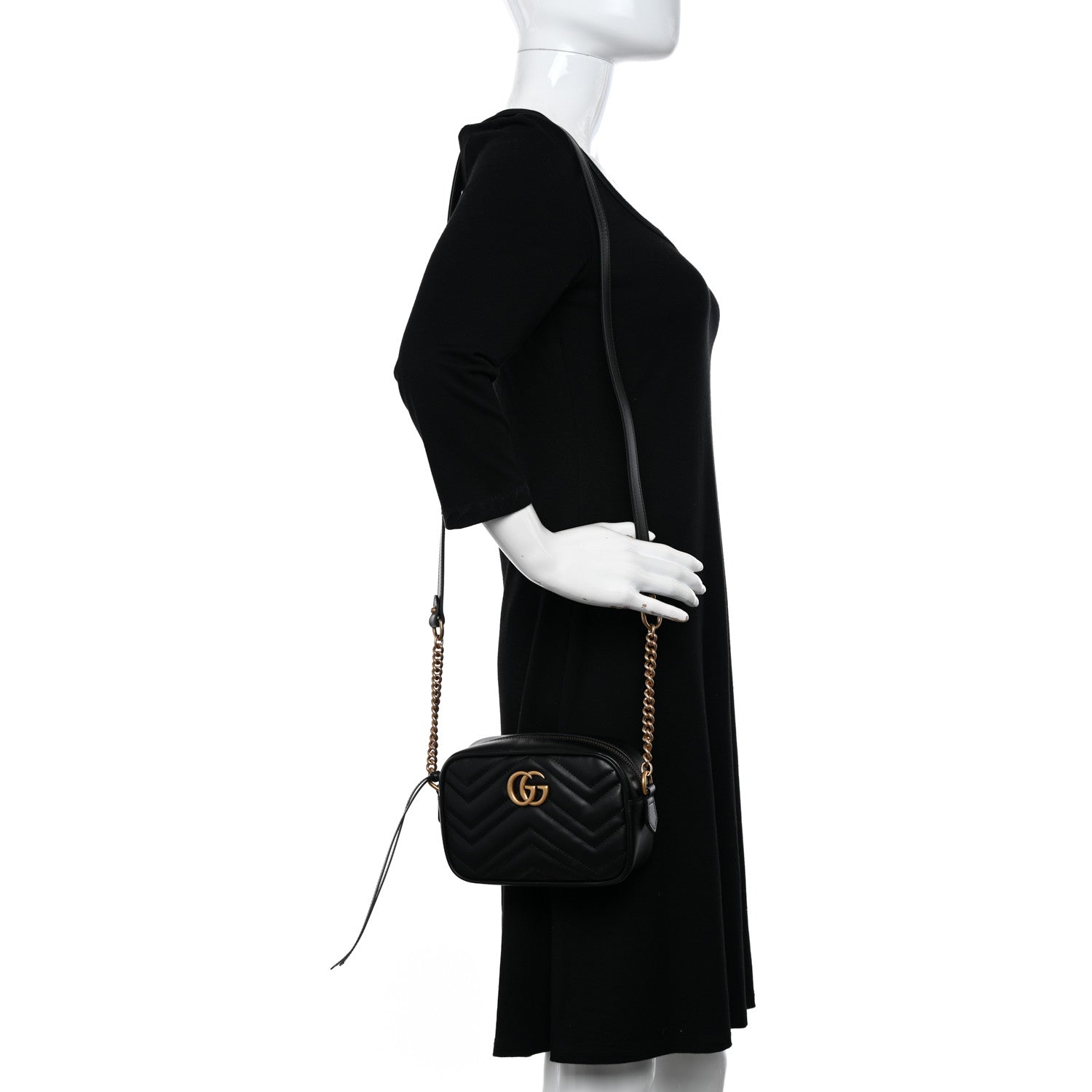 Gucci Calfskin Matelasse Mini GG Marmont Chain Shoulder Bag Black 2 of 10