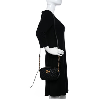 Gucci Calfskin Matelasse Mini GG Marmont Chain Shoulder Bag Black 2 of 10