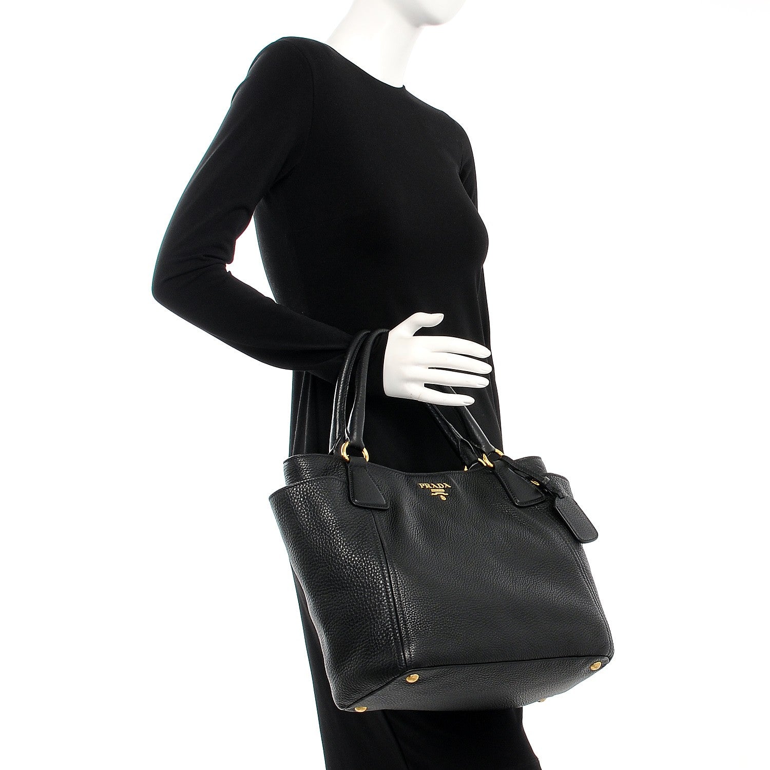 Prada Vitello Daino Side Pocket Tote Nero Black 2 of 8