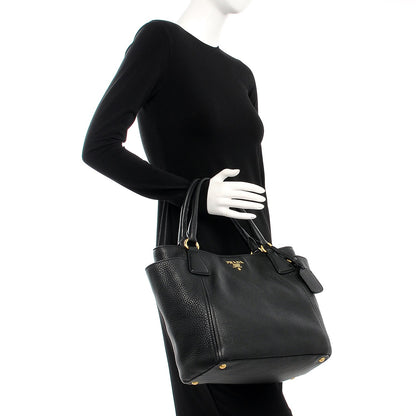 Prada Vitello Daino Side Pocket Tote Nero Black 2 of 8