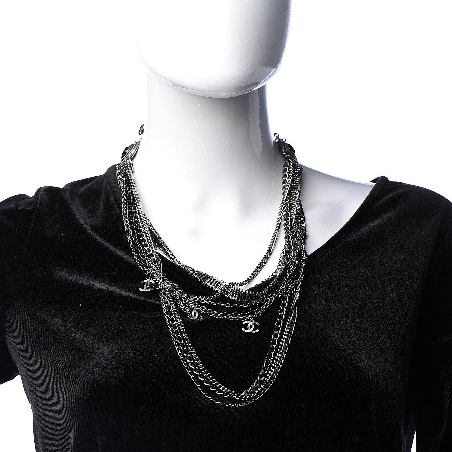 Chanel Gripoix CC Long Multistrand Necklace Ruthenium Black 2 of 5