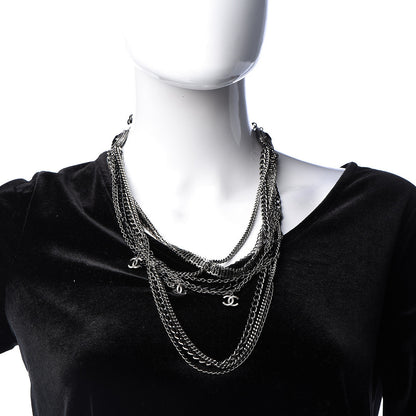 Chanel Gripoix CC Long Multistrand Necklace Ruthenium Black 2 of 5