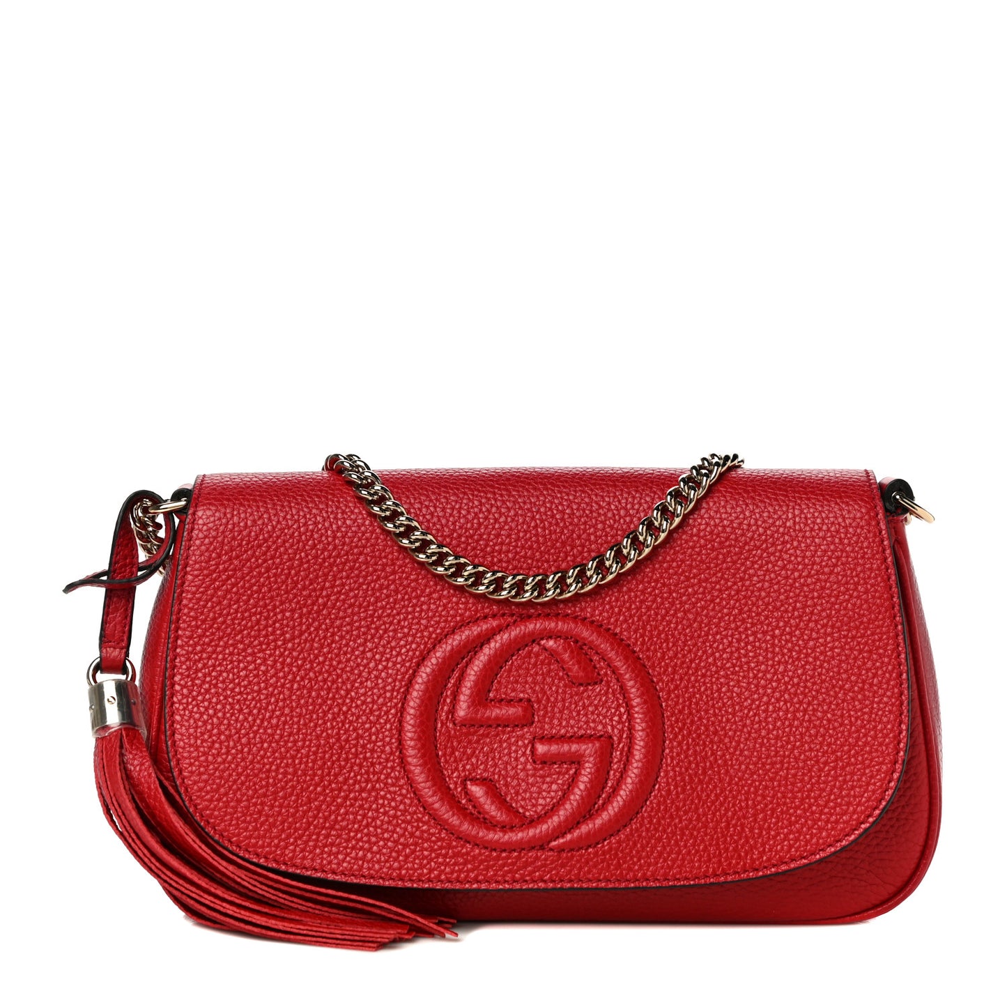 Pebbled Calfskin Medium Soho Flap Crossbody Vibrant Red