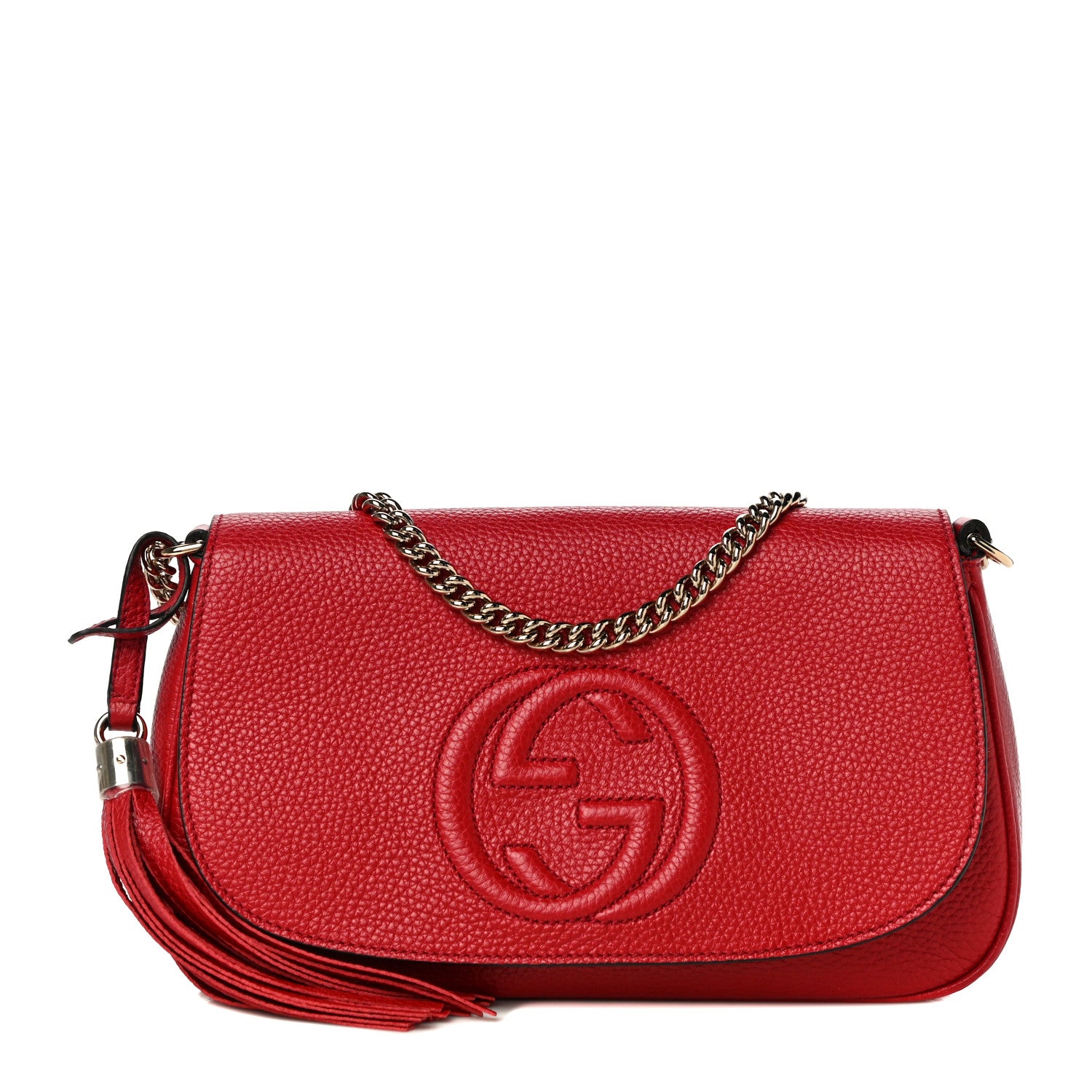 Gucci Pebbled Calfskin Medium Soho Flap Crossbody Vibrant Red 1 of 14