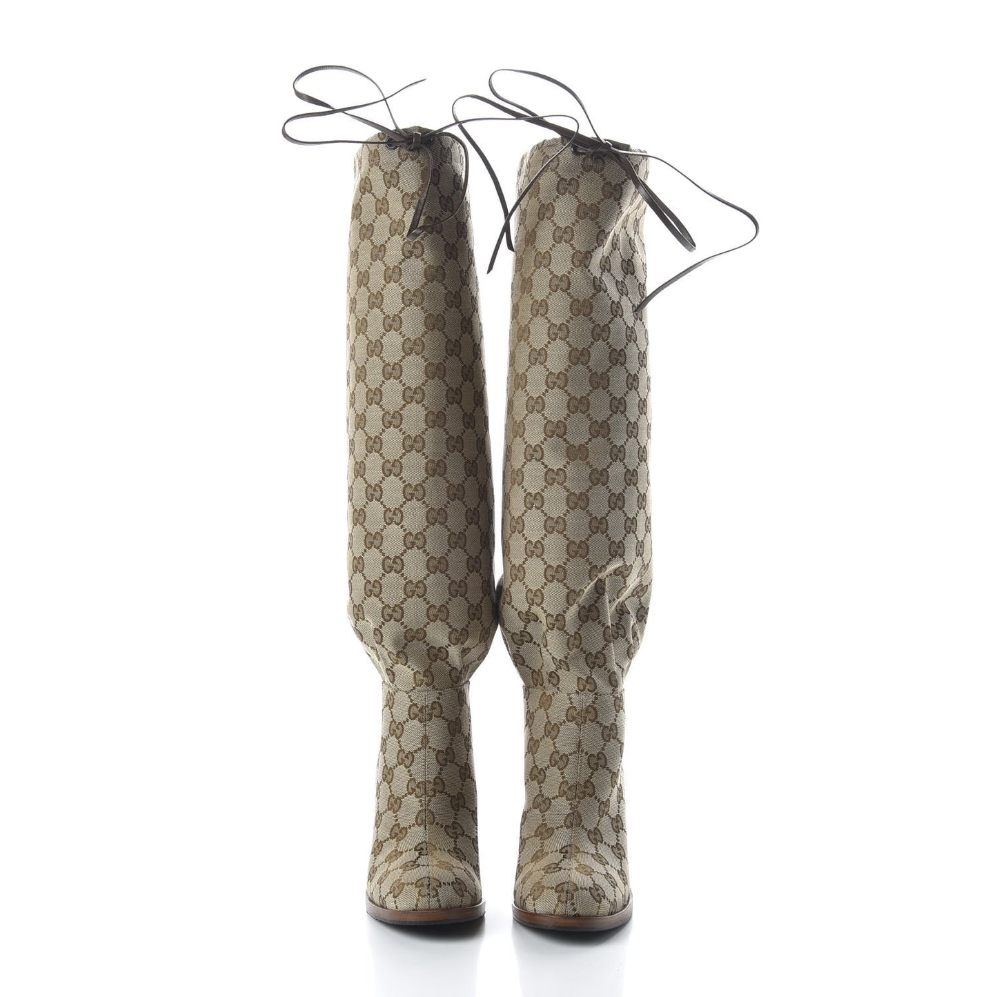 Monogram Lisa Mid Heel Boots 35 Beige Ebony