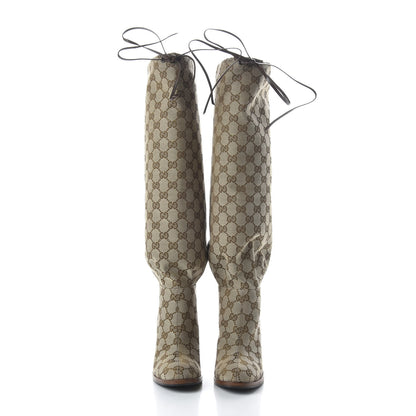 Gucci Monogram Lisa Mid Heel Boots 35 Beige Ebony 2 of 7