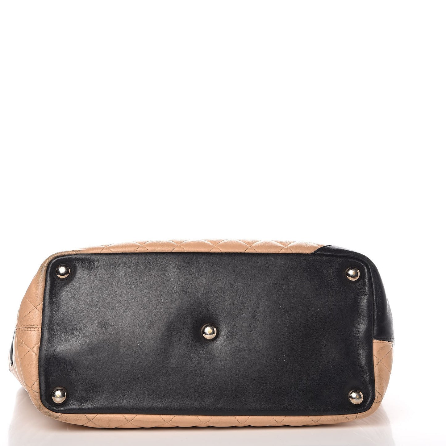 Calfskin Quilted Large Cambon Tote Beige Black