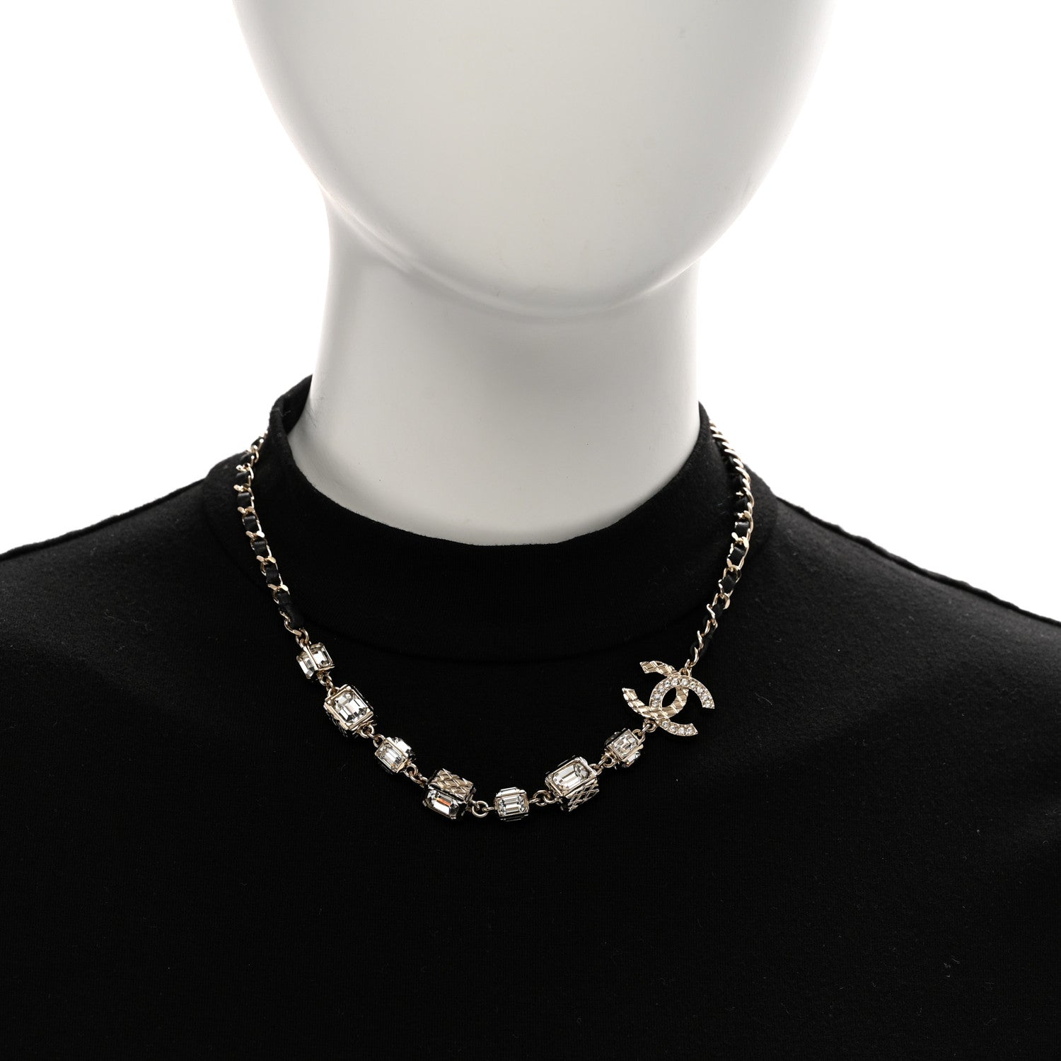 Chanel Lambskin Crystal CC Cube Choker Necklace Black Gold 2 of 6