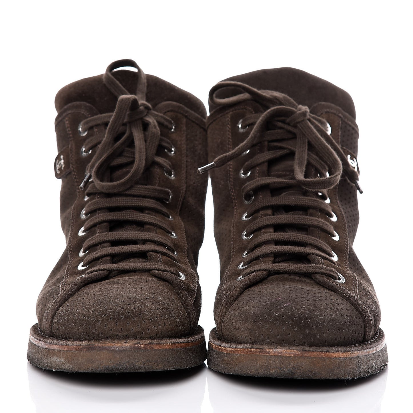 Suede Perforated Lace Up Short Boots 41 Dark Brown