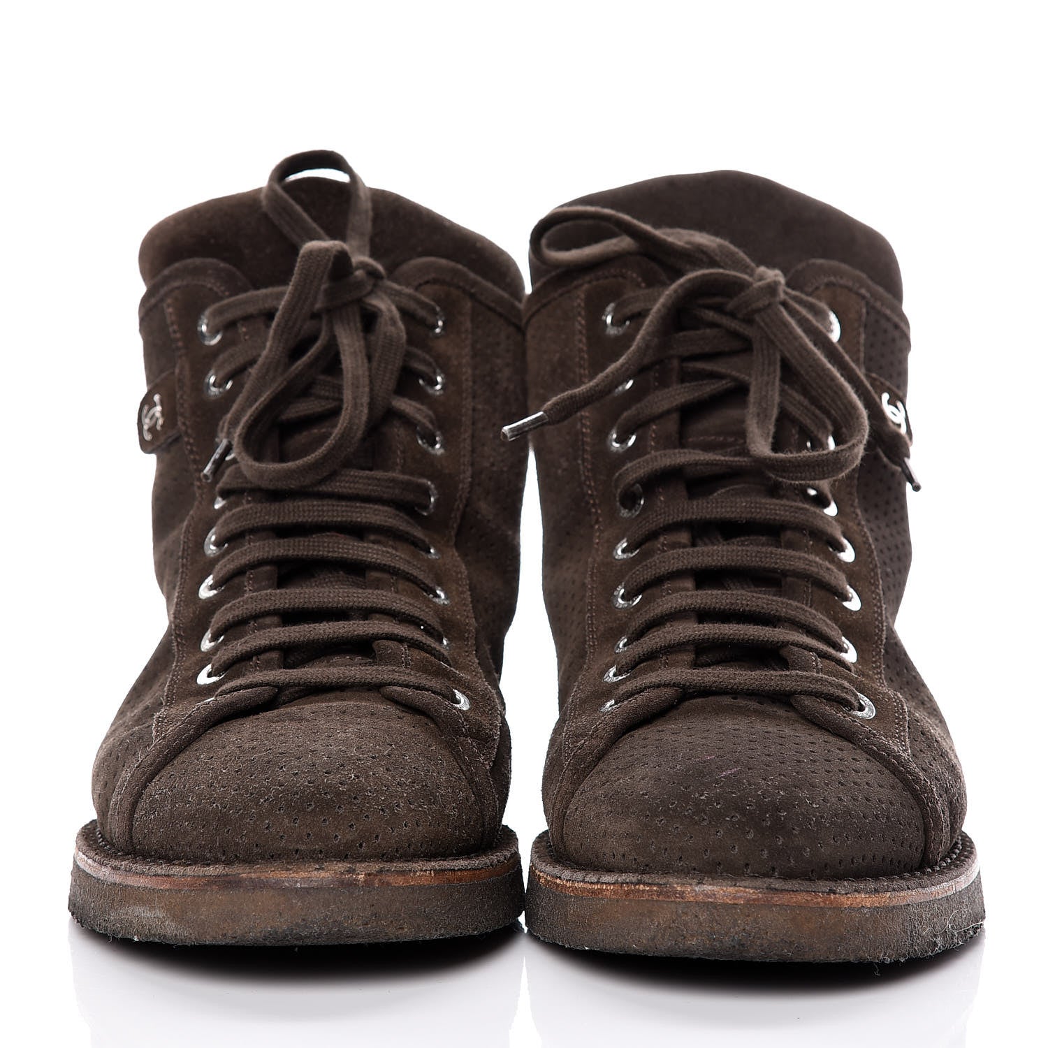 Chanel Suede Perforated Lace Up Short Boots 41 Dark Brown 2 of 10