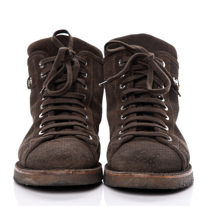 Chanel Suede Perforated Lace Up Short Boots 41 Dark Brown 2 of 10