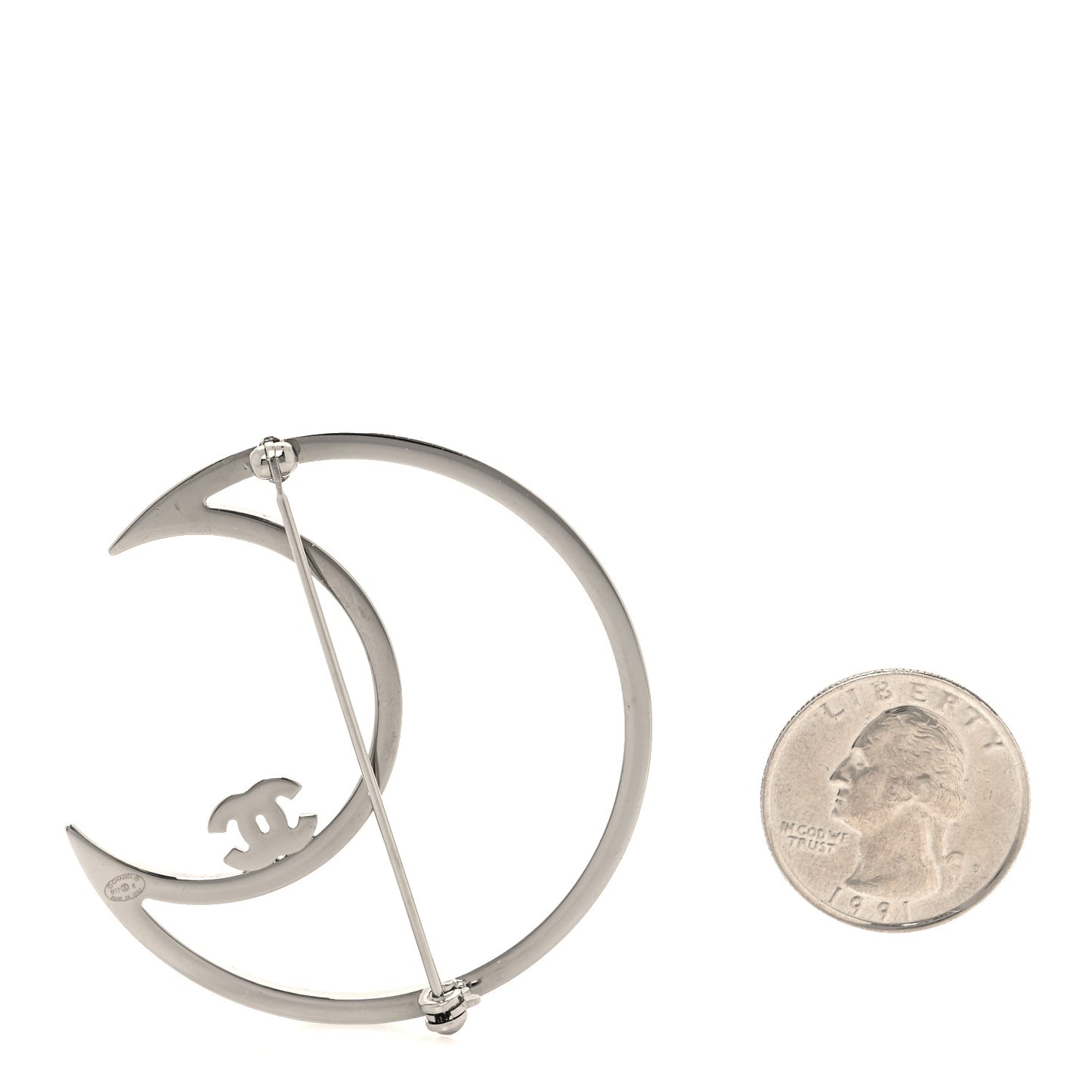 Crystal CC Moon Brooch Silver