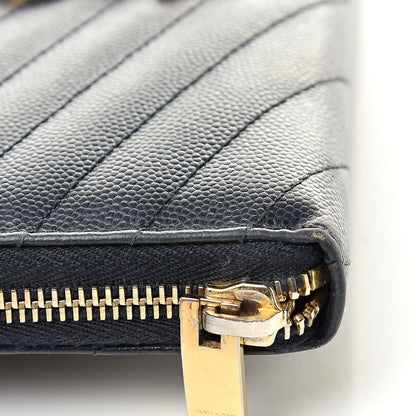 Saint Laurent Grain De Poudre Matelasse Chevron Monogram Zip Around Wallet Navy 16 of 16