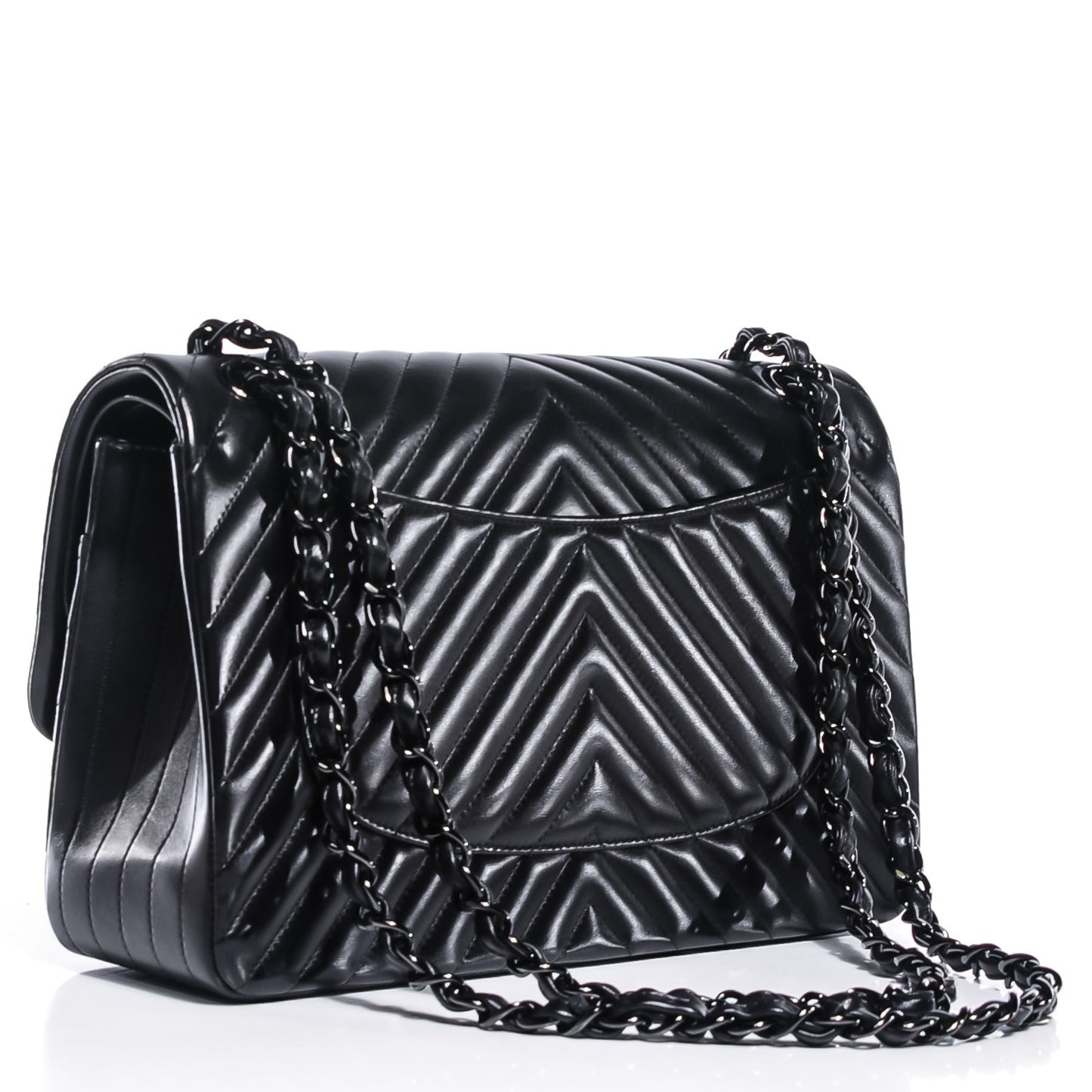 Lambskin Chevron Quilted Jumbo Double Flap So Black