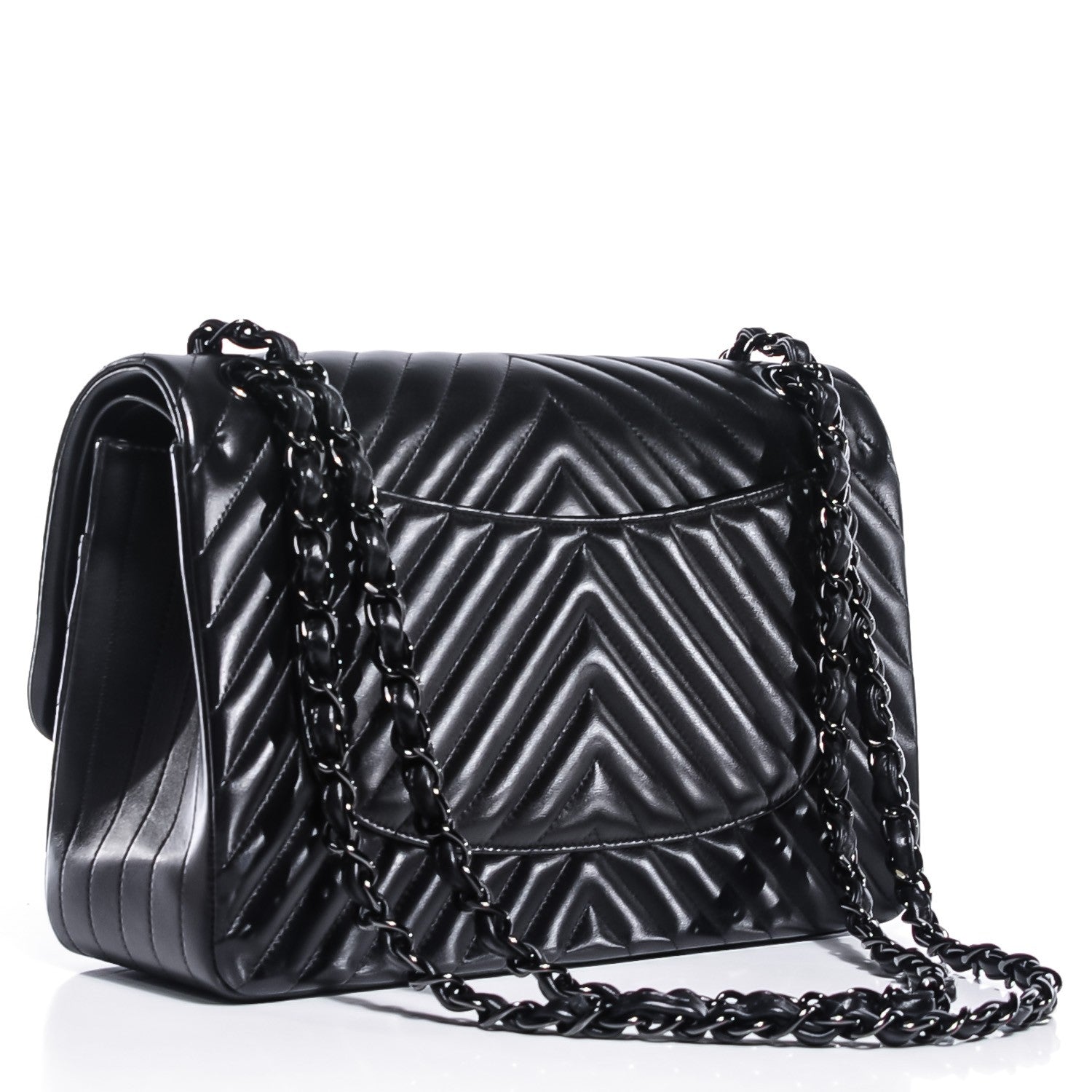 Chanel Lambskin Chevron Quilted Jumbo Double Flap So Black 3 of 9