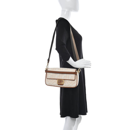 Fendi Canvas Vitello King Bi-Color Strap FF Embroidered Baguette Grezzo Brandy Cuoio 2 of 10
