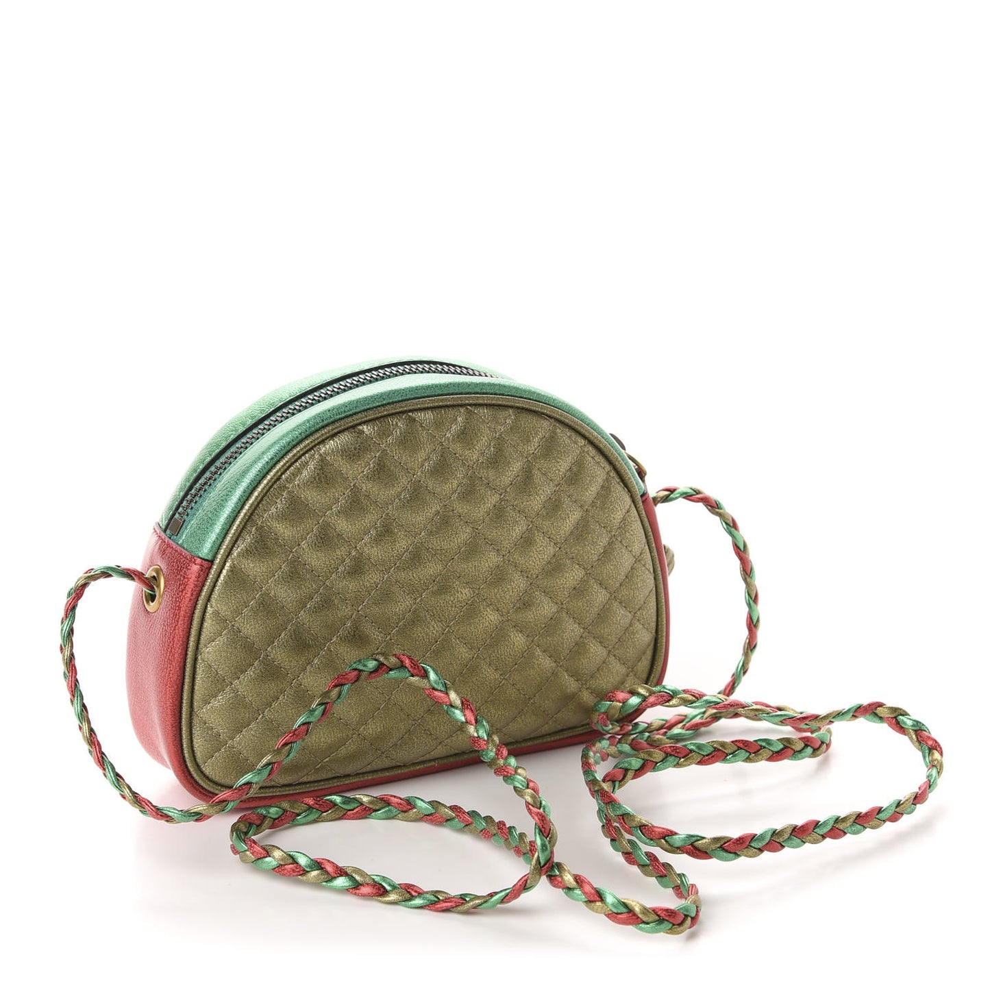 Laminated Nappa Trapuntata Mini Zumi Dome Shoulder Bag Rosso Jasmine Green Rame