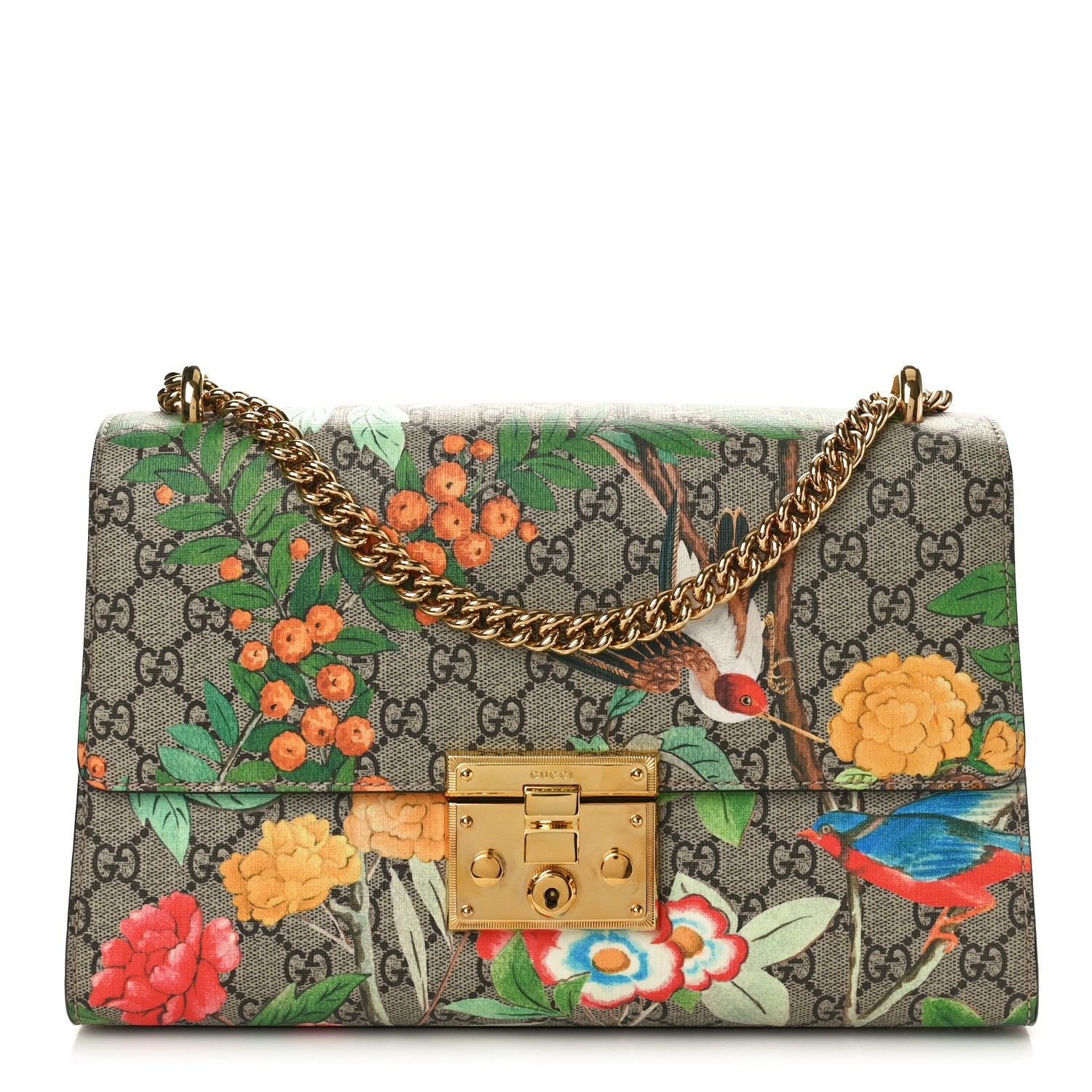 Gucci GG Supreme Monogram Tian Medium Padlock Shoulder Bag Beige Multicolor New Acero 1 of 10