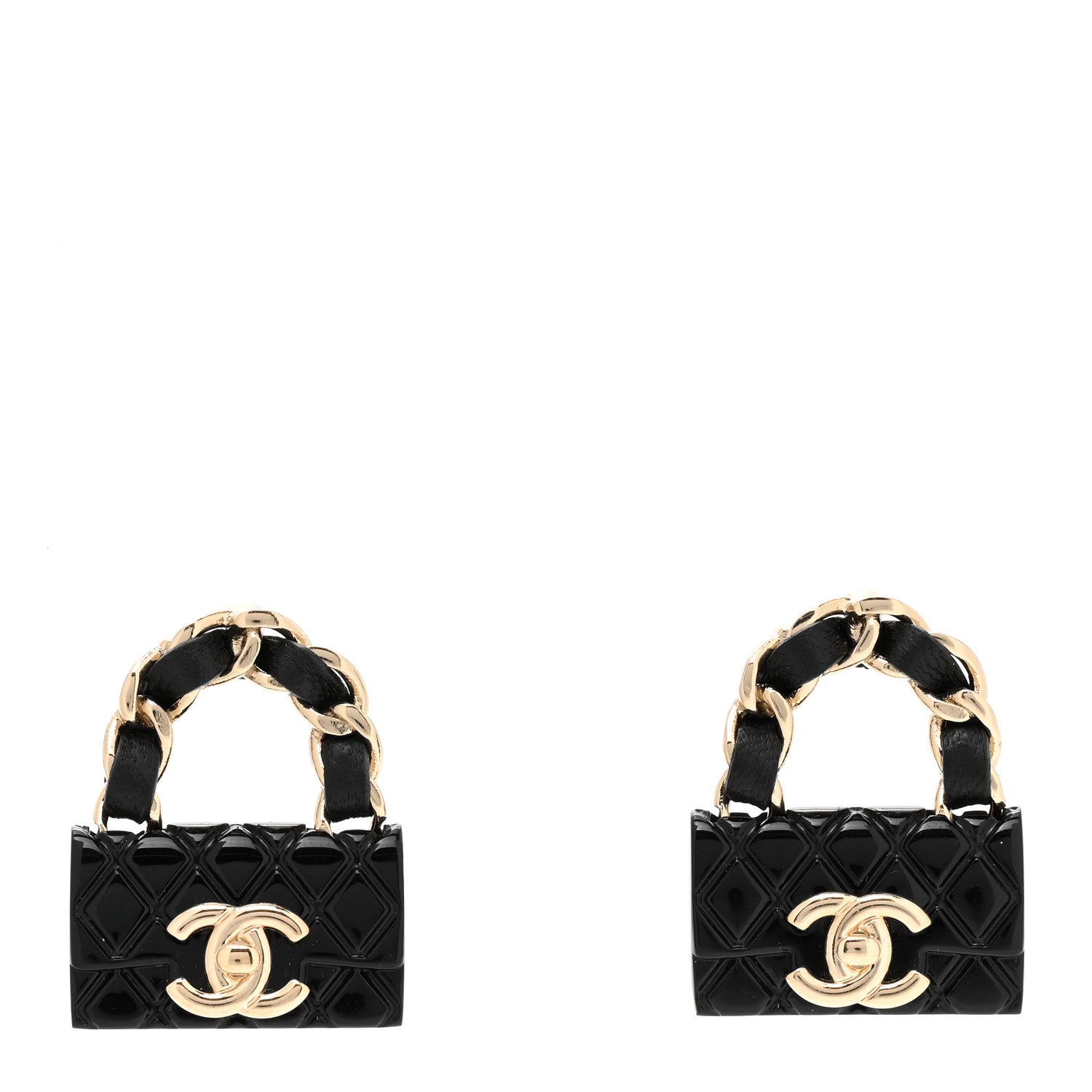 Chanel Metal Resin Lambskin Quilted CC Turnlock Chain Flap Bag Earrings Black Gold 1 of 4