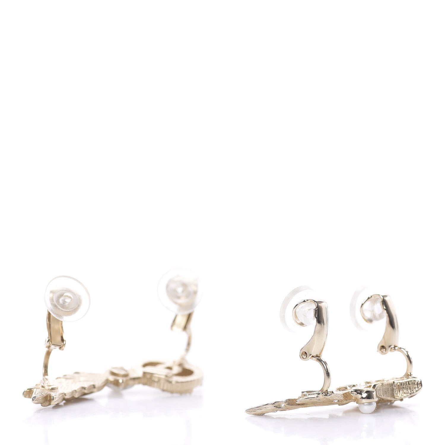 Chanel Resin Crystal Pearl Feather Star CC Clip On Earrings Gold 3 of 5
