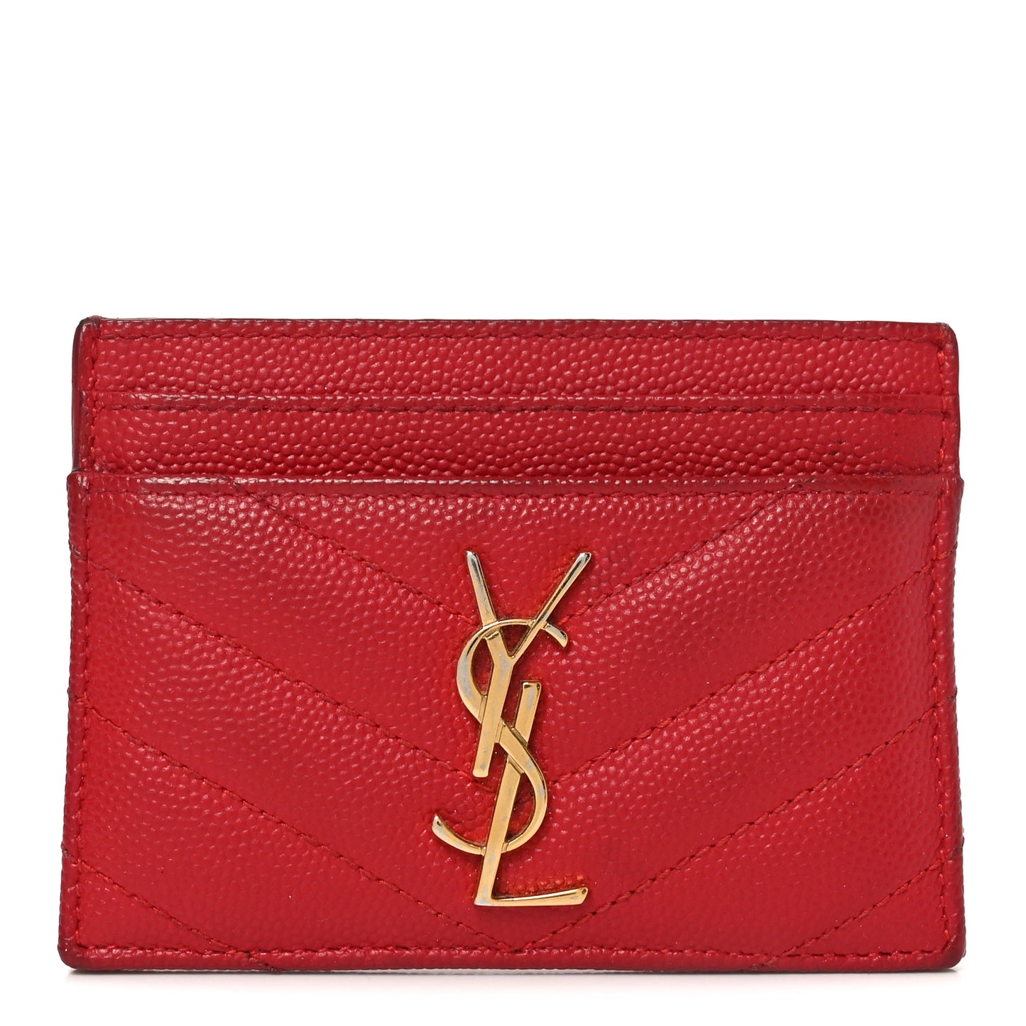 Grain De Poudre Matelasse Chevron Monogram Credit Card Case New Red