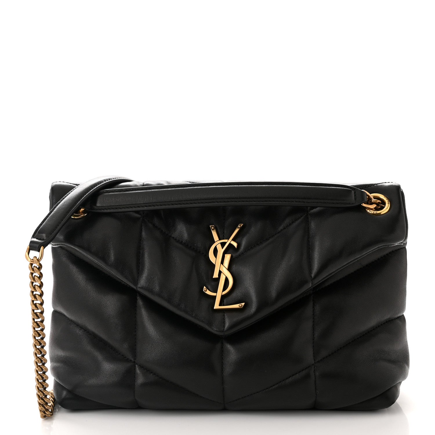 Saint Laurent Lambskin Quilted Small Loulou Puffer Monogram Chain Satchel Black 1 of 11