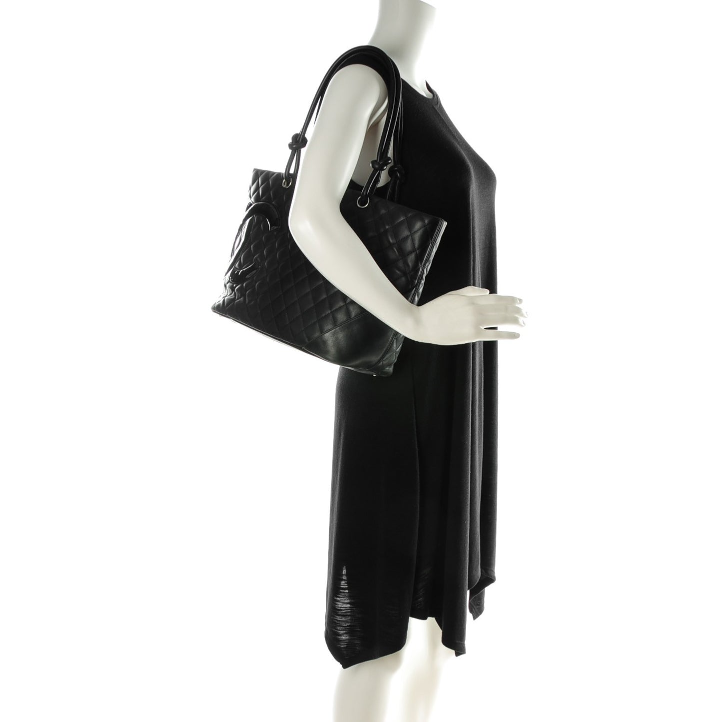Calfskin Quilted Large Cambon Tote Black