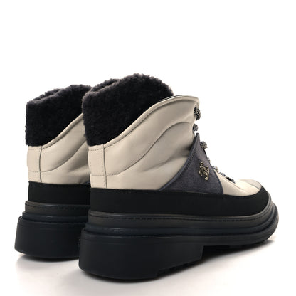 Chanel Lambskin Shearling Suede CC High Lace Up Boots 41 Grey Black 4 of 8