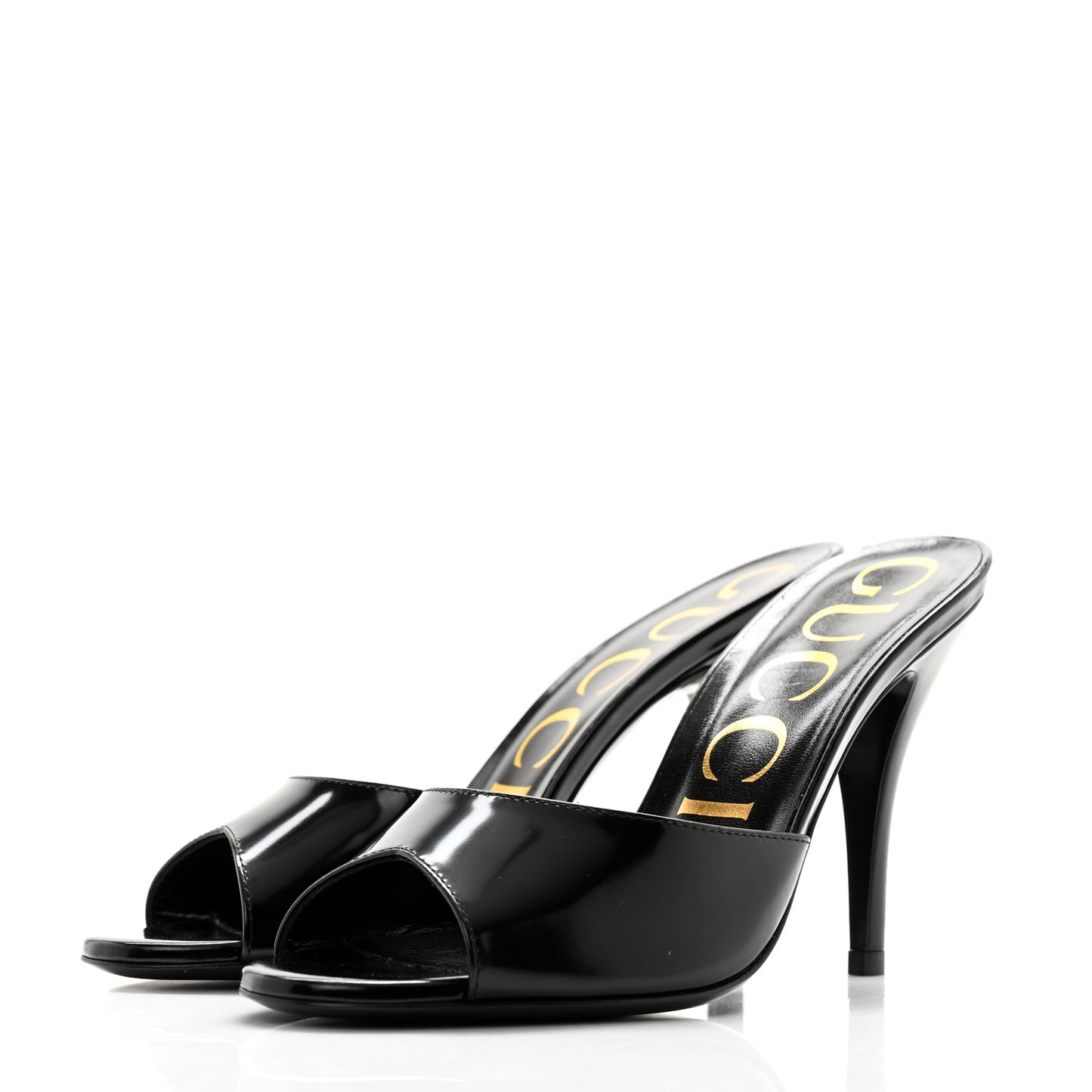 Polished Calfskin Scarlet Mid Heel Slide Sandals 36 Black