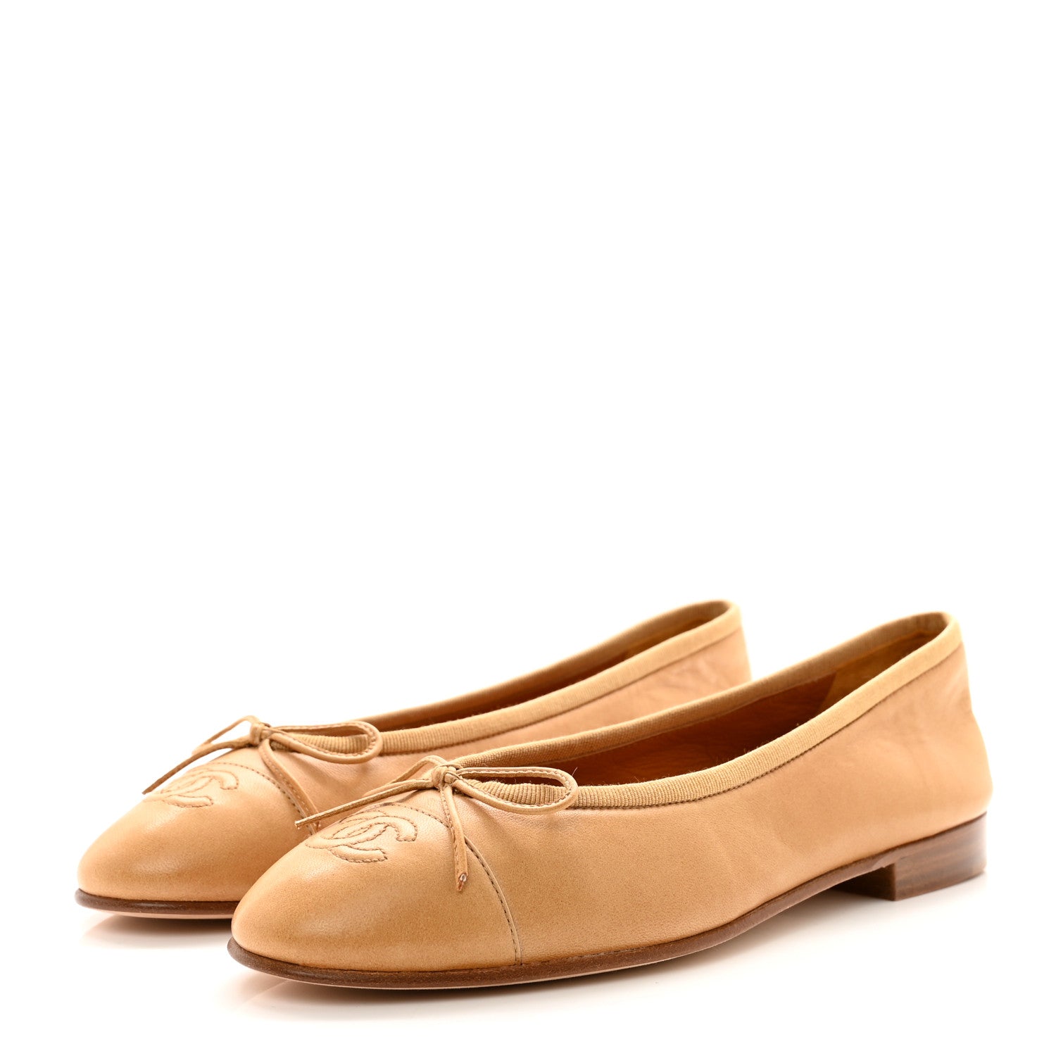 Chanel Lambskin Cap Toe CC Ballerina Flats 38 Beige 3 of 8
