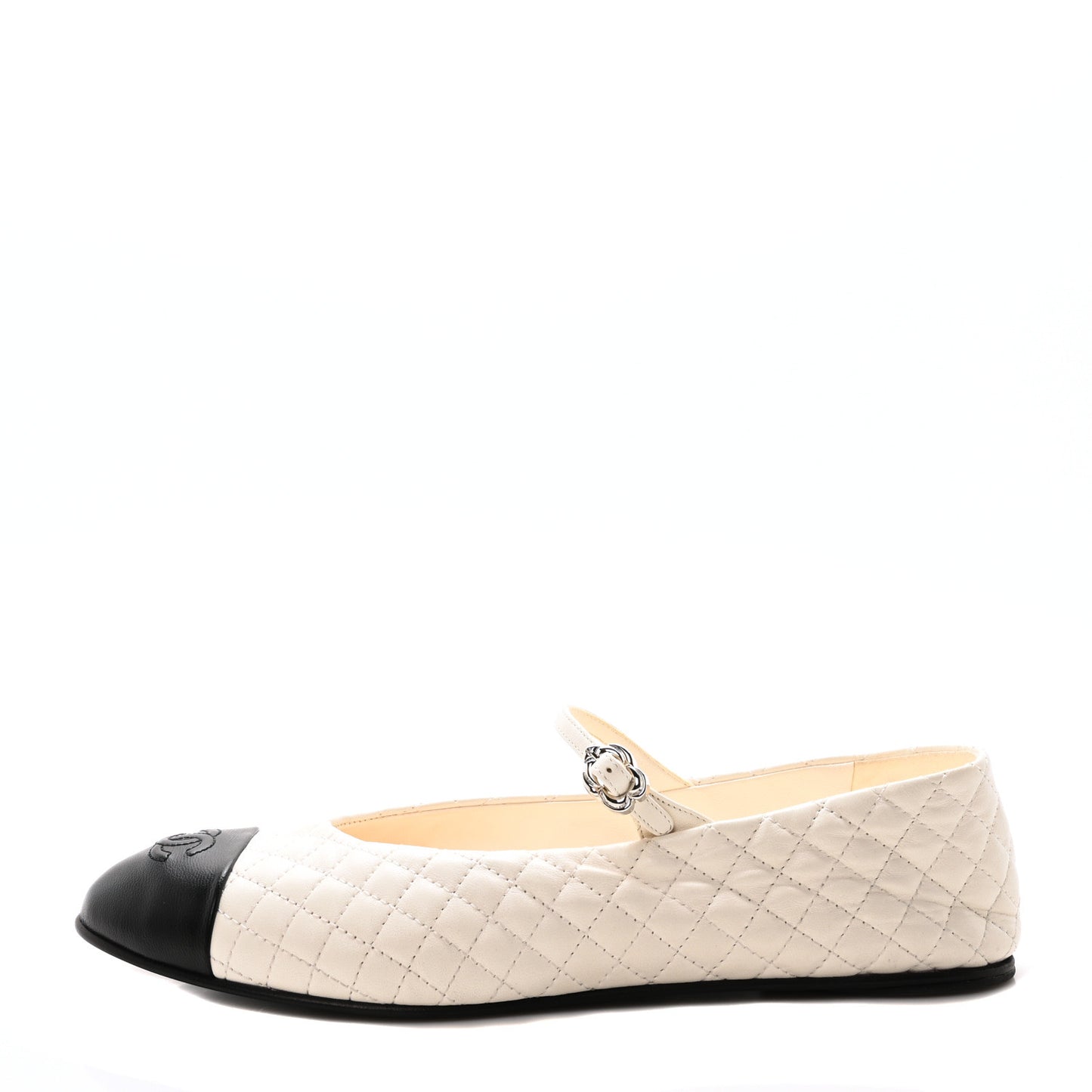 Lambskin Quilted Mary Jane Flats 41 White Black