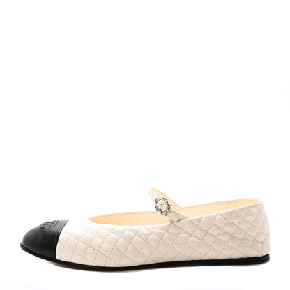 Chanel Lambskin Quilted Mary Jane Flats 41 White Black 1 of 10