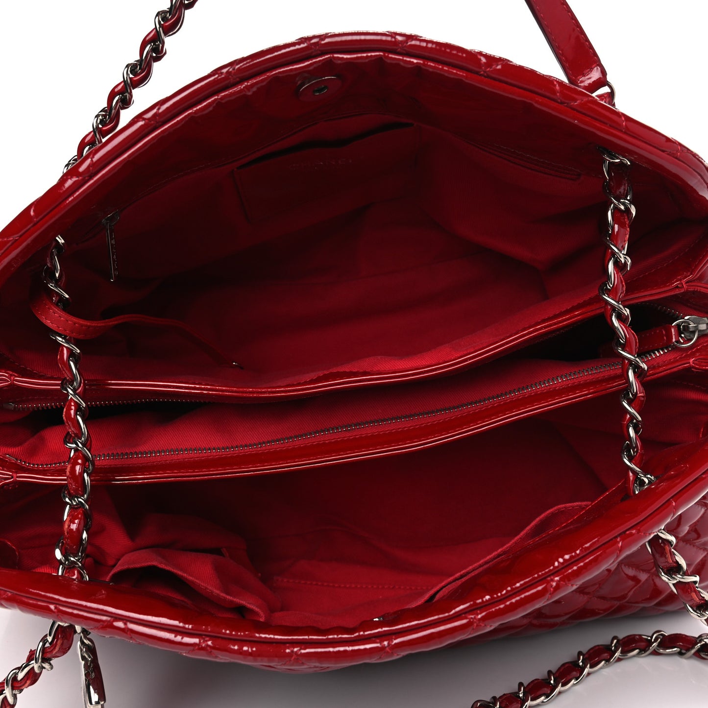 Patent Quilted Large Just Mademoiselle Bowling Bag Red